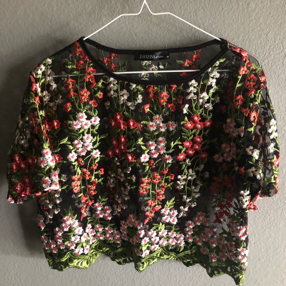 Black mesh flower shirt